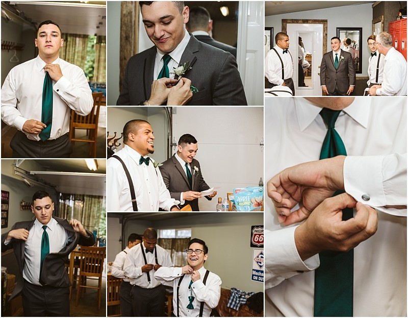 Premier snohomish & seattle wedding photographer | gsquared weddings photography a collage of men in a room getting ready for a snohomish wedding adjusting ties buttoning shirts laughing and pinning a boutonniere on a suit jacket as they prepare for the big day near seattle | serving snohomish seattle                   & beyond