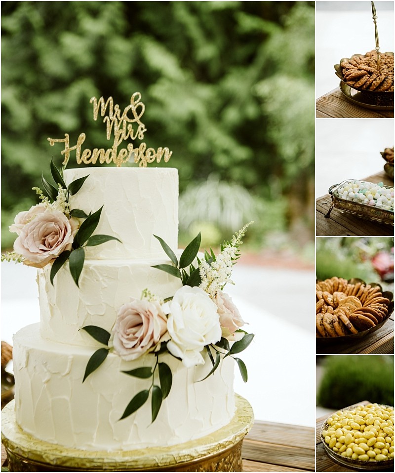 Premier snohomish & seattle wedding photographer | gsquared weddings photography a white two-tier wedding cake with pink and white flowers and a mr & mrs henderson topper surrounded by trays of cookies and candies set outdoors with greeneryperfect for a romantic snohomish seattle wedding celebration | serving snohomish seattle & beyond Premier snohomish & seattle wedding photographer | gsquared weddings photography a white two tier wedding cake with pink and white flowers and a mr & mrs henderson topper surrounded by trays of cookies and candies set outdoors with greeneryperfect for a romantic snohomish seattle wedding celebration | serving snohomish seattle & beyond