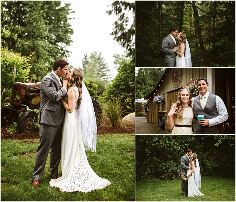 Premier snohomish & seattle wedding photographer | gsquared weddings photography a collage of snohomish wedding photos featuring a bride and groom kissing outdoors standing together smiling and posing in front of a rustic barn and lush greenery near seattle | serving snohomish seattle                   & beyond