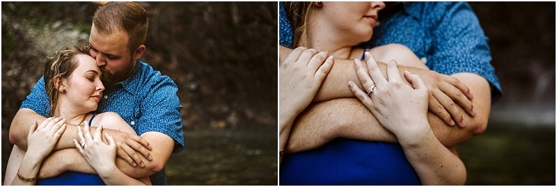 Premier snohomish & seattle wedding photographer | gsquared weddings photography a couple embraces outdoors near snohomish the man gently kisses the womans head as she smiles softly their arms wrapped around each other The womans engagement ring is visible on her finger capturing a sweet seattle wedding moment | serving snohomish seattle                   & beyond