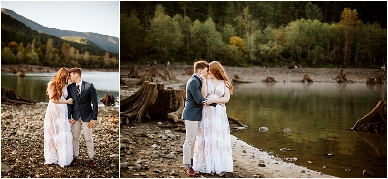 Premier snohomish & seattle wedding photographer | gsquared weddings photography a couple stands by a serene lake near snohomish surrounded by trees and mountains holding hands and embracing The woman wears a long white dress the man a suit jacket and light pants The scene feels calm and romanticperfect for a seattle wedding engagement | serving snohomish seattle & beyond Premier snohomish & seattle wedding photographer | gsquared weddings photography a couple stands by a serene lake near snohomish surrounded by trees and mountains holding hands and embracing The woman wears a long white dress the man a suit jacket and light pants The scene feels calm and romanticperfect for a seattle wedding engagement | serving snohomish seattle & beyond