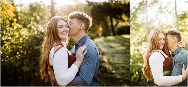 Premier snohomish & seattle wedding photographer | gsquared weddings photography a couple stands outdoors embracing and smiling as sunlight filters through the trees Captured during a snohomish seattle engagement one image shows a forehead kiss in the other they hold each other closely eyes closed | serving snohomish seattle & beyond Premier snohomish & seattle wedding photographer | gsquared weddings photography a couple stands outdoors embracing and smiling as sunlight filters through the trees Captured during a snohomish seattle engagement one image shows a forehead kiss in the other they hold each other closely eyes closed | serving snohomish seattle & beyond