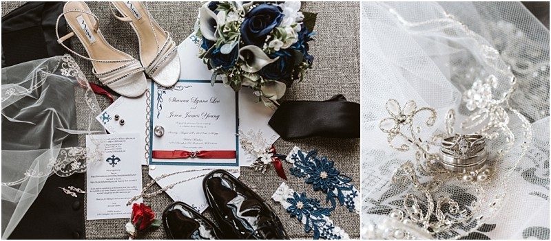 Premier snohomish & seattle wedding photographer | gsquared weddings photography a flat lay of snohomish wedding accessories including shoes invitation cards rings a bouquet jewelry a boutonniere a black tie and a veil with lace beautifully arranged on a fabric surface for your seattle engagement | serving snohomish seattle                   & beyond