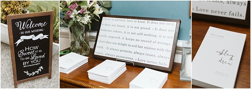 Premier snohomish & seattle wedding photographer | gsquared weddings photography a chalkboard wedding sign a framed quote about love and wedding ceremony programs are displayed on a table next to a floral arrangementperfect for a romantic snohomish seattle wedding or engagement celebration | serving snohomish seattle                   & beyond