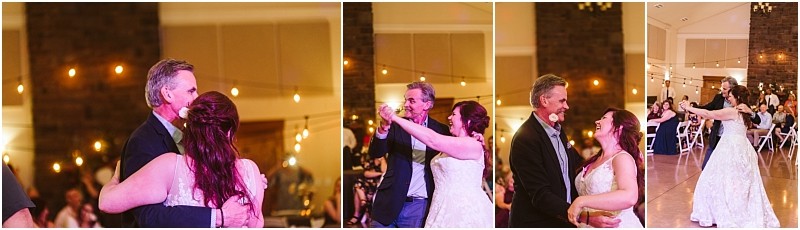 Premier snohomish & seattle wedding photographer | gsquared weddings photography a bride in a white dress dances with her father at a snohomish wedding reception They smile and spin under string lights surrounded by seated guests in a warmly lit hall | serving snohomish seattle                   & beyond