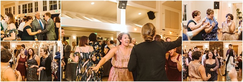 Premier snohomish & seattle wedding photographer | gsquared weddings photography a collage of snohomish wedding reception photos shows guests dancing laughing and socializing in a warmly lit event space with large windows and festive decor | serving snohomish seattle                   & beyond