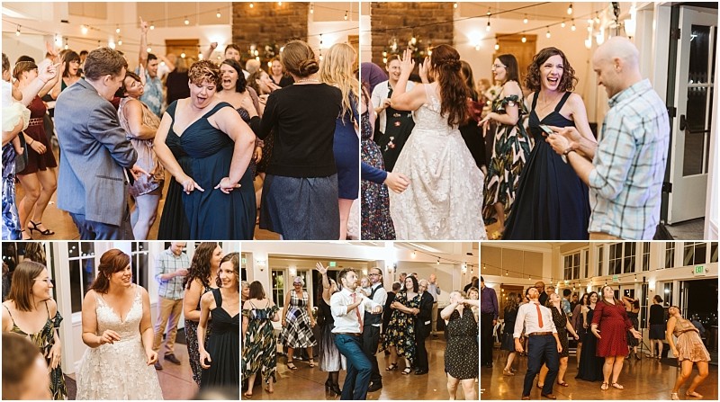 Premier snohomish & seattle wedding photographer | gsquared weddings photography a collage of snohomish wedding reception photos shows guests including the bride in a white dress dancing laughing and celebrating together in a warmly lit indoor venue near seattle | serving snohomish seattle                   & beyond