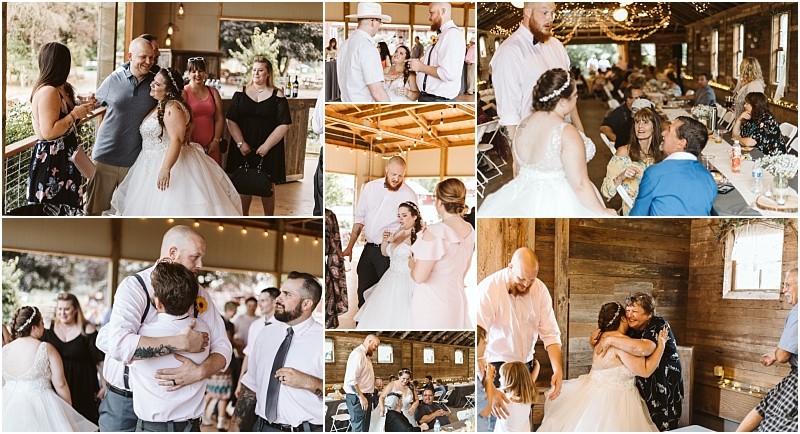 Premier snohomish & seattle wedding photographer | gsquared weddings photography a collage of snohomish wedding reception photos shows a bride in a white gown and groom greeting guests hugging family and friends and celebrating with loved ones inside a rustic decorated venue near seattle | serving snohomish seattle                   & beyond
