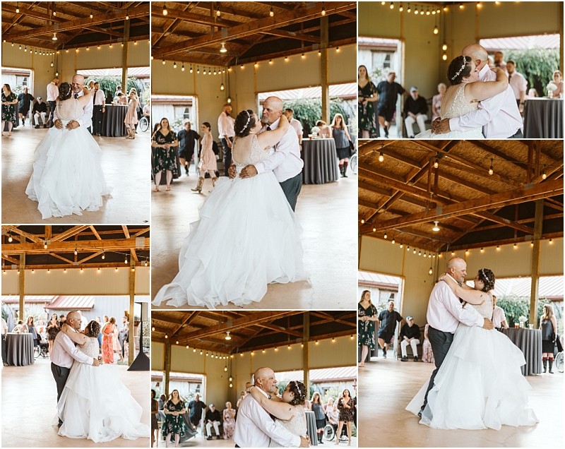Premier snohomish & seattle wedding photographer | gsquared weddings photography a collage of snohomish wedding photos shows a bride in a white gown dancing with a man in a light shirt inside a rustic venue surrounded by guests seated and standing under string lights | serving snohomish seattle                   & beyond