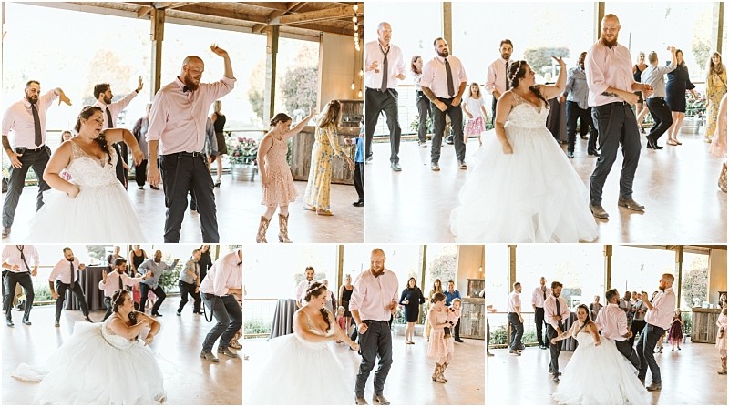 Premier snohomish & seattle wedding photographer | gsquared weddings photography a bride and groom along with guests energetically dance together at a snohomish wedding reception in a bright rustic venue The bride wears a white gown and everyone appears joyful and lively | serving snohomish seattle                   & beyond