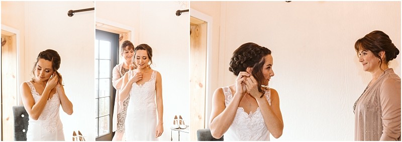 Premier snohomish & seattle wedding photographer | gsquared weddings photography a bride in a white dress puts on earrings and has a necklace fastened by her mother They smile at each other in a warmly lit snohomish room capturing a sweet moment before the seattle wedding engagement | serving snohomish seattle                   & beyond