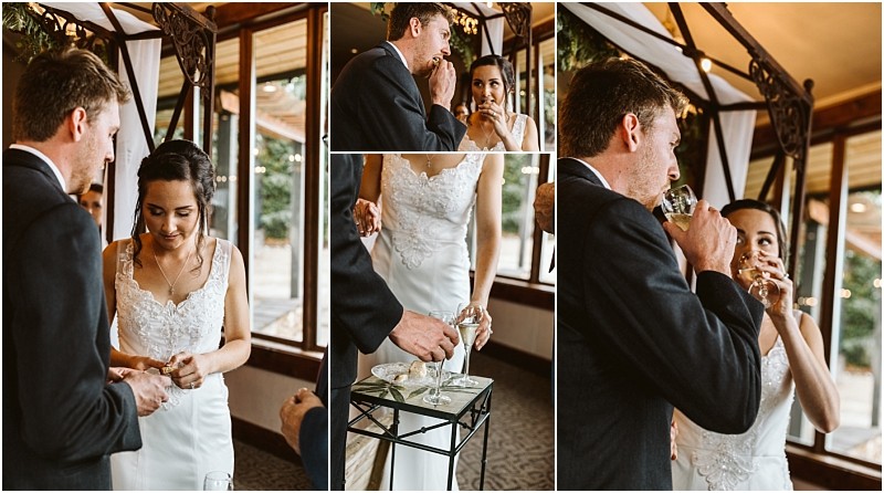Premier snohomish & seattle wedding photographer | gsquared weddings photography a bride and groom participate in a snohomish seattle wedding ritual exchanging rings and sipping from glasses as they stand together indoors near a glass table with two wine glasses both dressed in formal wedding attire | serving snohomish seattle                   & beyond