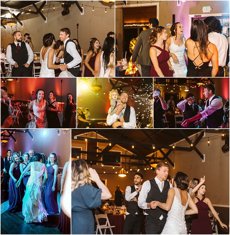 Premier snohomish & seattle wedding photographer | gsquared weddings photography a collage of snohomish wedding reception scenes shows guests and the bride and groom dancing laughing and celebrating together in a warmly lit venue decorated with string lights | serving snohomish seattle                   & beyond