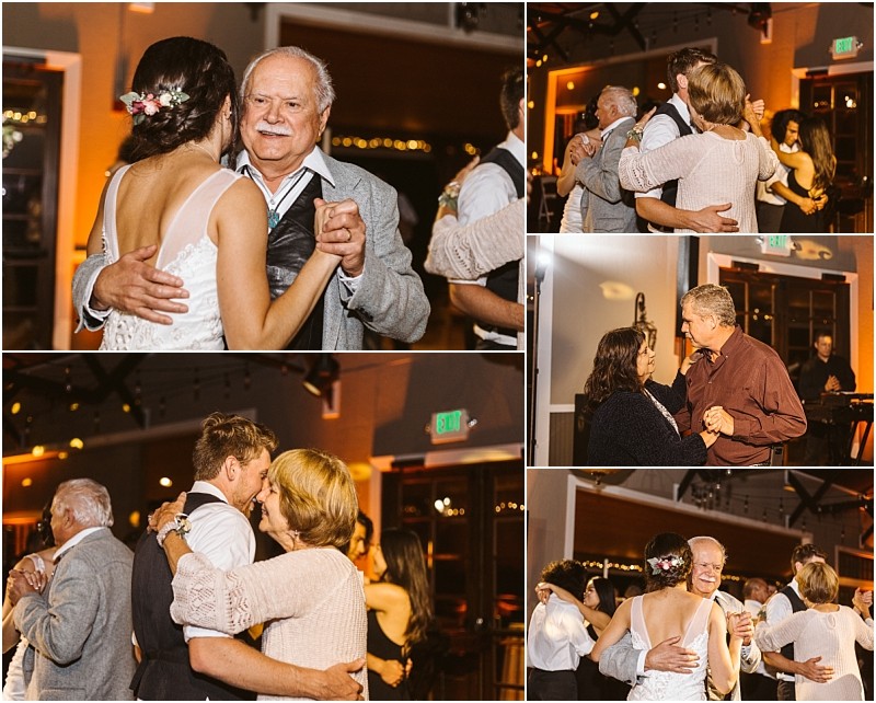 Premier snohomish & seattle wedding photographer | gsquared weddings photography a collage of snohomish wedding reception photos shows guests joyfully dancing including an older man with a bride couples embracing on the dance floor and people celebrating beneath warm festive lighting | serving snohomish seattle                   & beyond