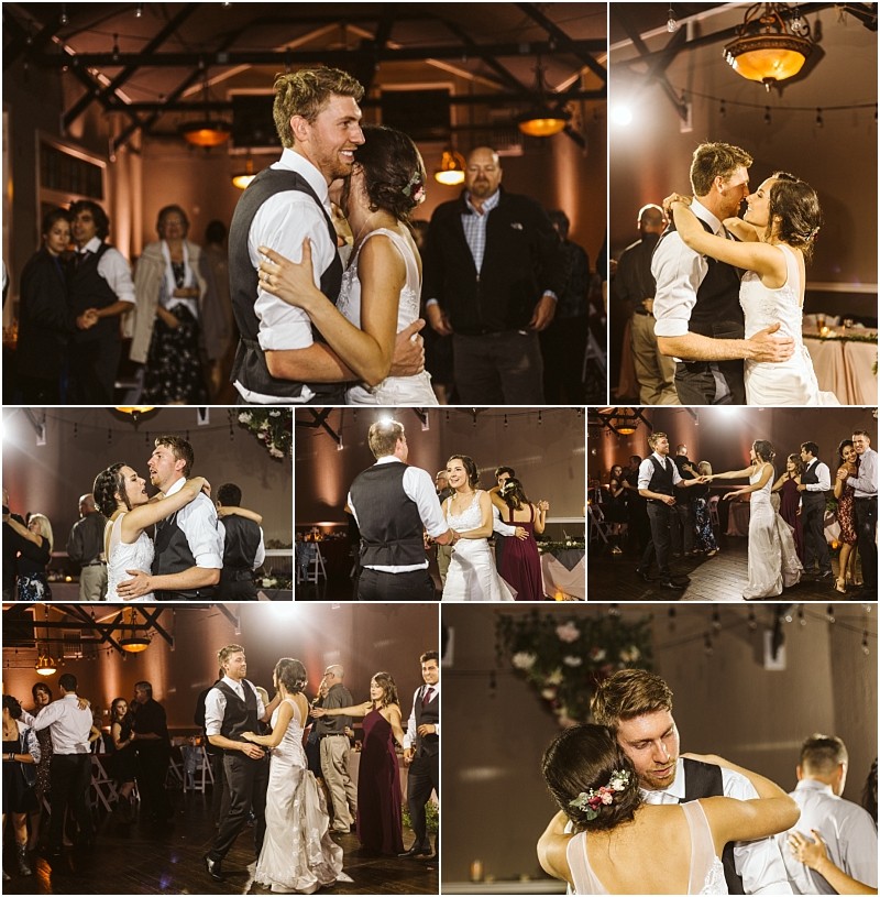 Premier snohomish & seattle wedding photographer | gsquared weddings photography a collage of snohomish wedding reception photos shows a bride and groom dancing with guests surrounded by family and friends under warm festive lighting in a beautifully decorated indoor venue | serving snohomish seattle                   & beyond