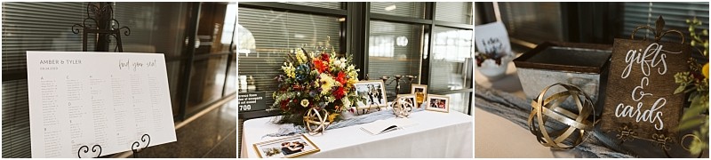 Premier snohomish & seattle wedding photographer | gsquared weddings photography a wedding welcome table at a snohomish seattle wedding featuring a guest seating chart floral arrangement framed photos and a gifts & cards sign on a white tablecloth in front of large windows | serving snohomish seattle                   & beyond