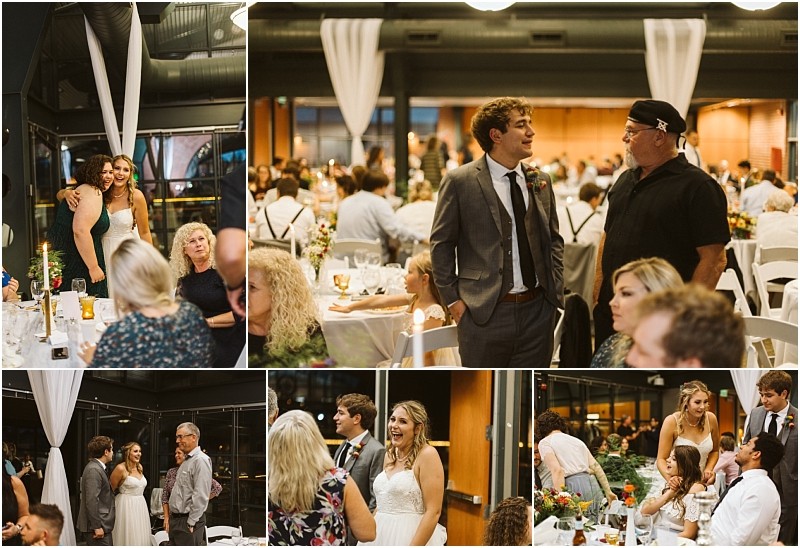 Premier snohomish & seattle wedding photographer | gsquared weddings photography a collage of snohomish wedding reception scenes shows guests celebrating including a bride in a white dress and groom in a suit with tables decorated with flowers and warm lighting in a festive indoor seattle venue | serving snohomish seattle                   & beyond