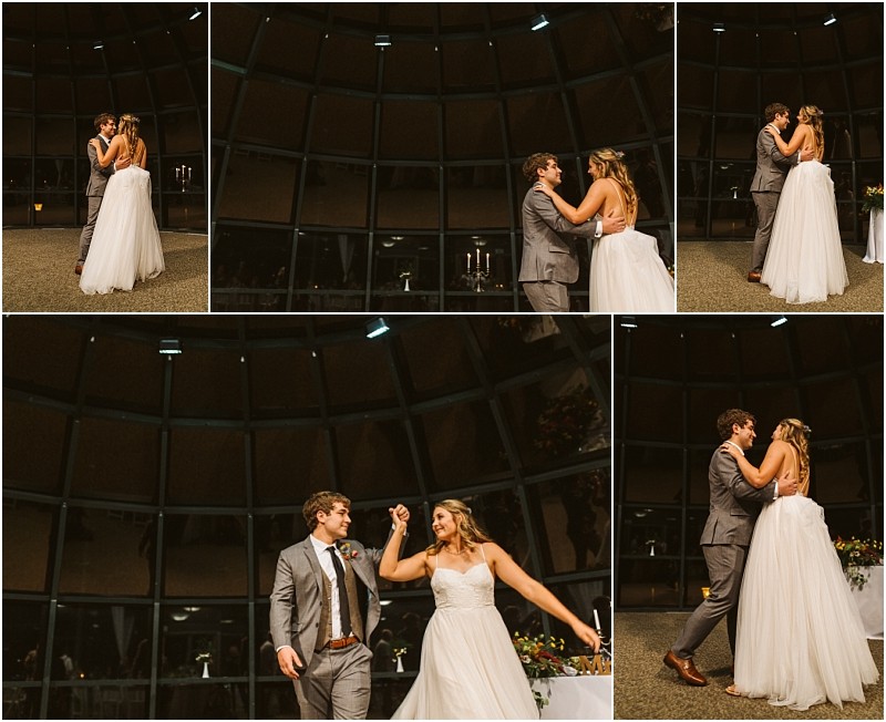 Premier snohomish & seattle wedding photographer | gsquared weddings photography a bride in a white dress and a groom in a gray suit dance together inside a dome shaped venue with large windows sharing joyful and romantic moments at their snohomish seattle wedding engagement | serving snohomish seattle                   & beyond