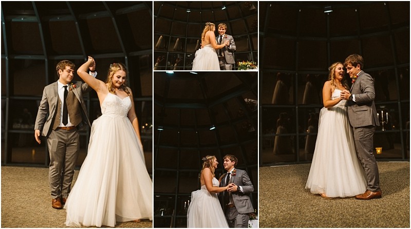 Premier snohomish & seattle wedding photographer | gsquared weddings photography a collage of four photos shows a snohomish bride in a white gown and groom in a gray suit dancing together indoors smiling and holding hands during their seattle wedding reception | serving snohomish seattle                   & beyond