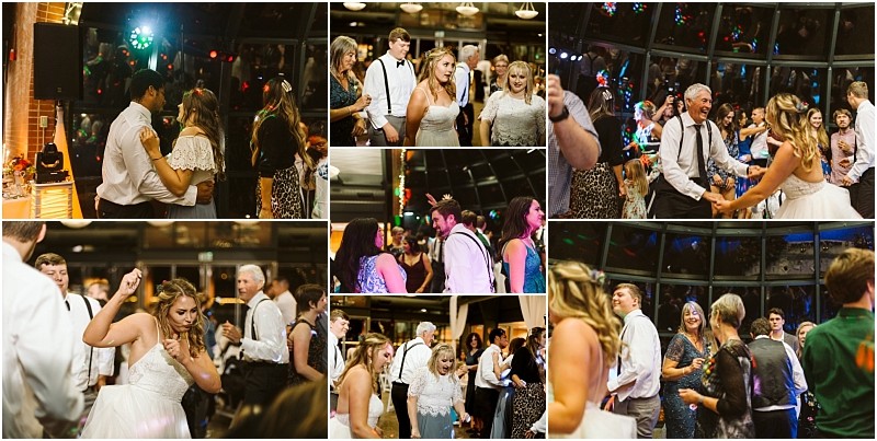 Premier snohomish & seattle wedding photographer | gsquared weddings photography a collage of snohomish wedding reception photos shows guests dancing and celebrating indoors including the bride and groom friends and family enjoying the lively atmosphere under festive lights near seattle | serving snohomish seattle                   & beyond