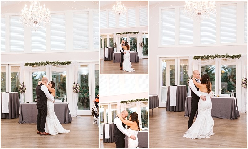 Premier snohomish & seattle wedding photographer | gsquared weddings photography a collage of five photos shows a snohomish bride and groom sharing their first dance in a bright elegant room with large windows chandeliers and white walls gazing at and embracing each other lovingly | serving snohomish seattle                   & beyond