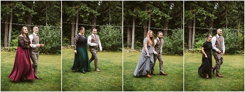 Premier snohomish & seattle wedding photographer | gsquared weddings photography four photos show three different couples walking together on a grassy lawn in snohomish all dressed in formal attire with trees and greenery in the background Each pair smiles as they walk side by side capturing a seattle wedding engagement vibe | serving snohomish seattle                   & beyond