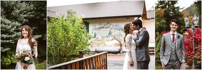 Premier snohomish & seattle wedding photographer | gsquared weddings photography a bride smiles holding a bouquet a bride and groom kiss near a mural and a groom in a gray suit and red tie stands by red foliage during their snohomish seattle wedding engagement | serving snohomish seattle                   & beyond