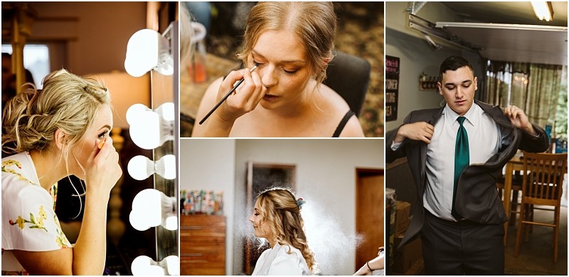 Premier snohomish & seattle wedding photographer | gsquared weddings photography a collage shows women getting ready with makeup and hair styling while a man puts on a suit and adjusts his jacket and tiecapturing the anticipation of a snohomish seattle wedding engagement in a cozy home setting | serving snohomish seattle                   & beyond