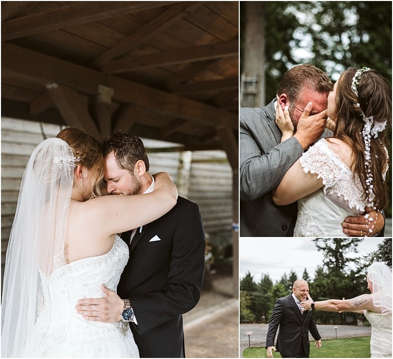 Premier snohomish & seattle wedding photographer | gsquared weddings photography a collage of three snohomish wedding photos shows an emotional couple The bride and groom embrace closely touch foreheads wipe away tears and hold hands outdoors both wearing wedding attire | serving snohomish seattle                   & beyond