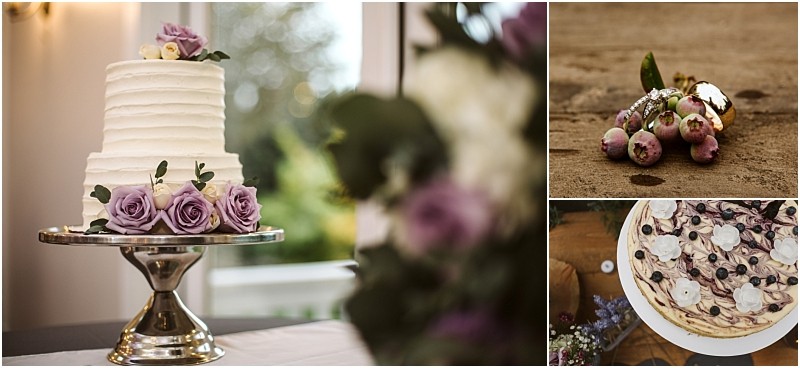 Premier snohomish & seattle wedding photographer | gsquared weddings photography a collage showcases a white frosted cake with purple roses blueberries and greeneryperfect for a snohomish or seattle wedding or engagementa close up of blueberries and a gold spoon and a tempting blueberry dessert tart | serving snohomish seattle                   & beyond