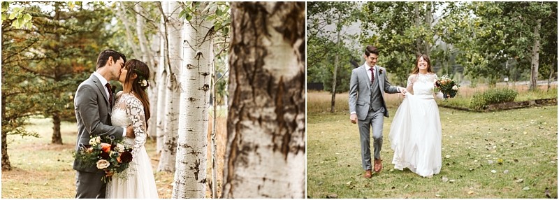 Snohomish & seattle wedding photographer | gsquared weddings photography two wedding couples outdoors on the left a bride and groom embrace among birch trees on the right they hold hands and walk on grass both smiling This lush green setting is a best of 2019 moment | wedding photo by gsquared weddings