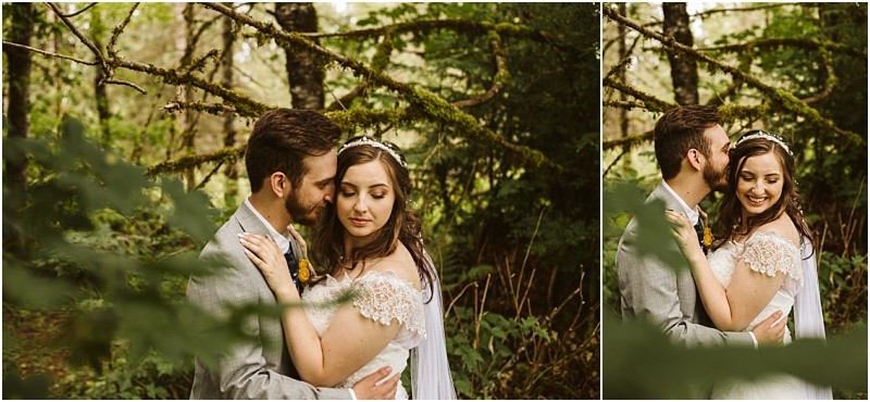 Snohomish & seattle wedding photographer | gsquared weddings photography a bride and groom embrace in a lush green forest This intimate moment captures the joy of wedding couples with the bride in white and the groom in gray surrounded by trees and foliagetruly a best of 2019 memory | wedding photo by gsquared weddings