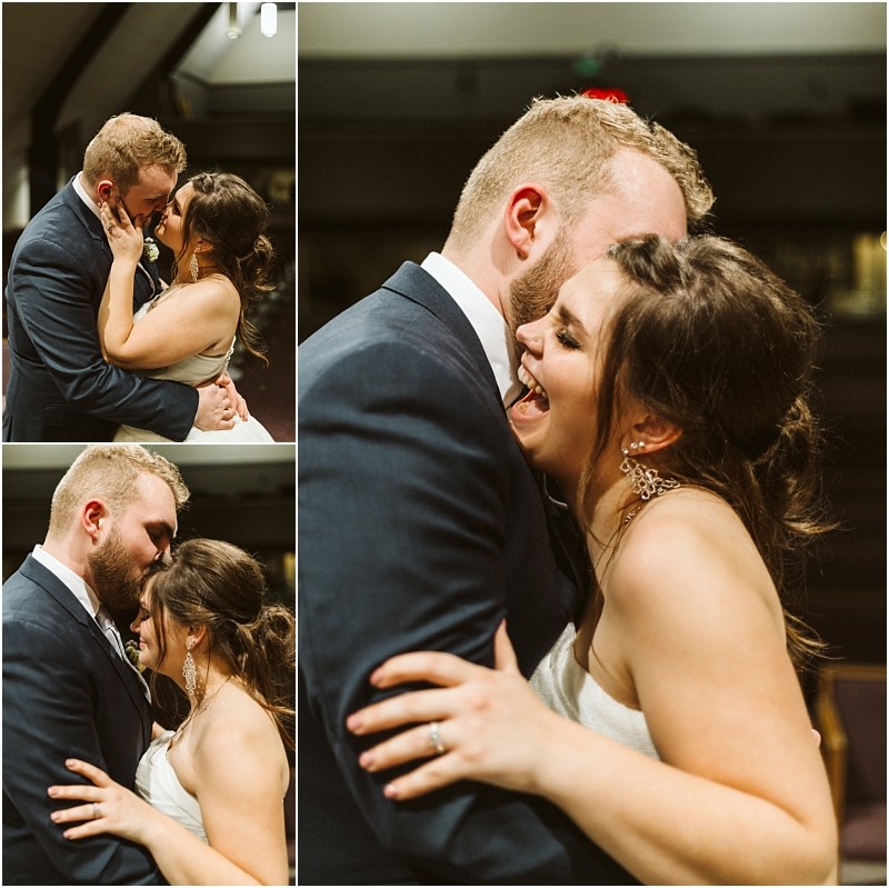 Snohomish & seattle wedding photographer | gsquared weddings photography a bride and groom dance closely and share joyful intimate moments smiling and laughing together at their marysville wedding reception The bride wears a white dress the groom wears a dark suit | wedding photo by gsquared weddings