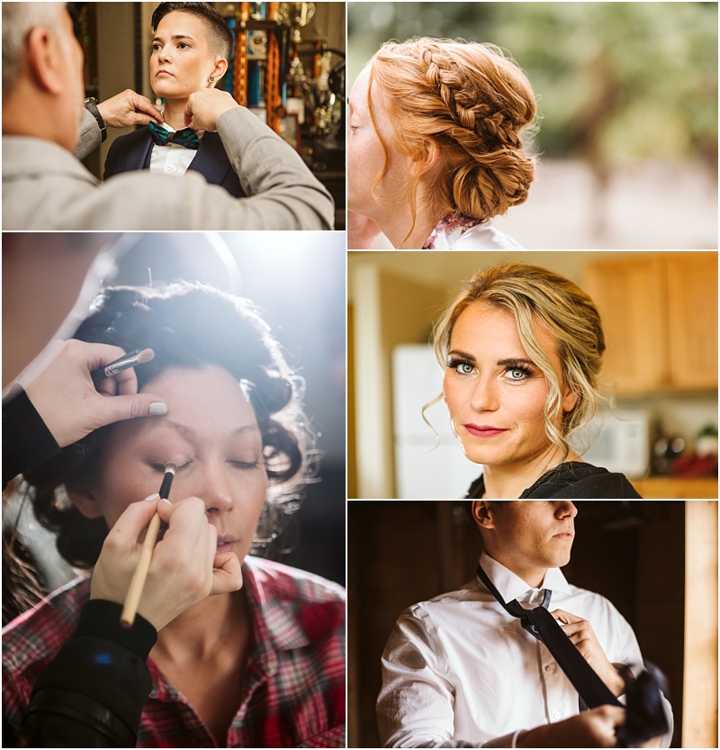 A collage of people in snohomish preparing for a formal event one having a bow tie adjusted two women with styled hair one woman getting eye makeup applied and one person tying a necktie Snohomish wedding photography A collage of people in snohomish preparing for a formal event one having a bow tie adjusted two women with styled hair one woman getting eye makeup applied and one person tying a necktie Snohomish wedding photography