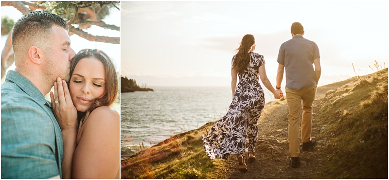 A couple embraces lovingly in a close-up on the left on the right they walk hand in hand along a scenic snohomish coastal path with the sun setting over the water Snohomish wedding photography A couple embraces lovingly in a close up on the left on the right they walk hand in hand along a scenic snohomish coastal path with the sun setting over the water Snohomish wedding photography