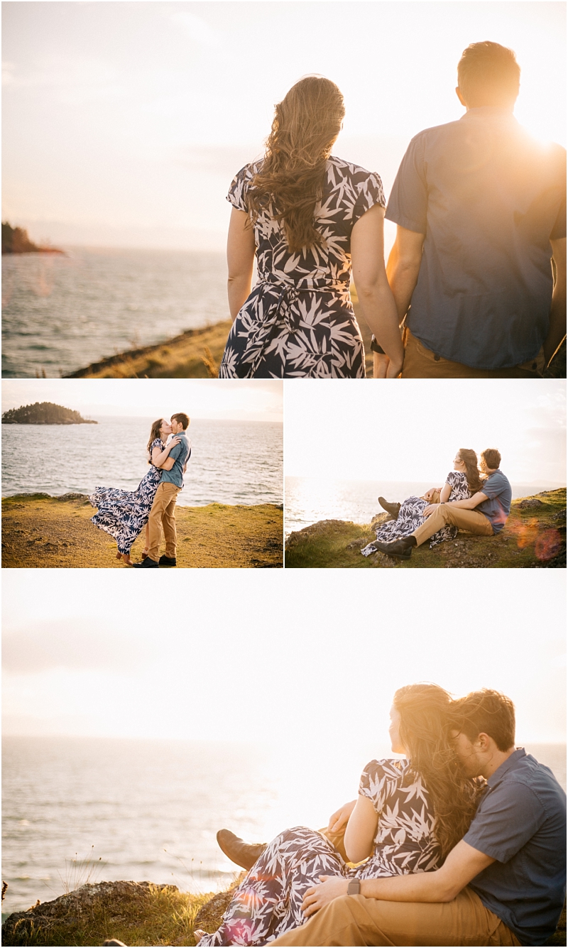 A couple enjoys a romantic sunset by the sea in snohomish holding hands embracing and sitting together on grass with the sun shining warmly in the background Snohomish wedding photography A couple enjoys a romantic sunset by the sea in snohomish holding hands embracing and sitting together on grass with the sun shining warmly in the background Snohomish wedding photography