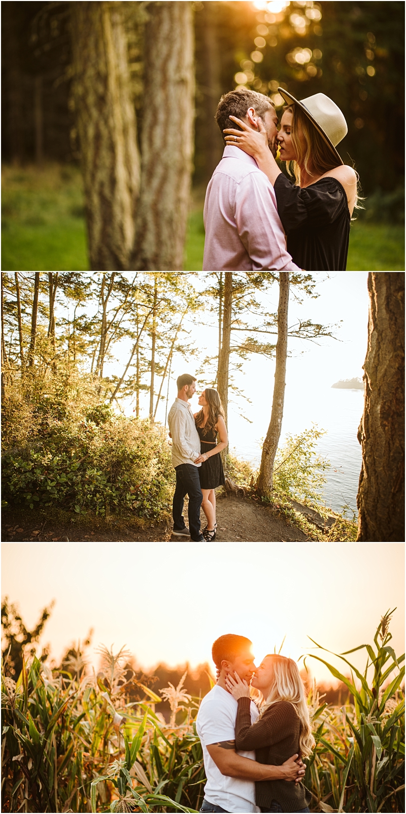 A couple embraces and shares romantic moments outdoors at sunset in snohomish surrounded by trees greenery and a cornfield with warm golden light illuminating the scenes Snohomish wedding photography A couple embraces and shares romantic moments outdoors at sunset in snohomish surrounded by trees greenery and a cornfield with warm golden light illuminating the scenes Snohomish wedding photography