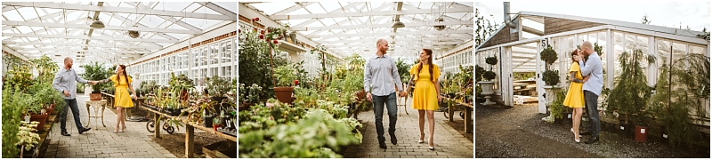 A couple enjoys time together at a snohomish greenhouse they walk inside holding hands smiling and later embrace and laugh outside near the entrance The woman wears a yellow dress and the man wears a light shirt and jeans Snohomish wedding photography A couple enjoys time together at a snohomish greenhouse they walk inside holding hands smiling and later embrace and laugh outside near the entrance The woman wears a yellow dress and the man wears a light shirt and jeans Snohomish wedding photography
