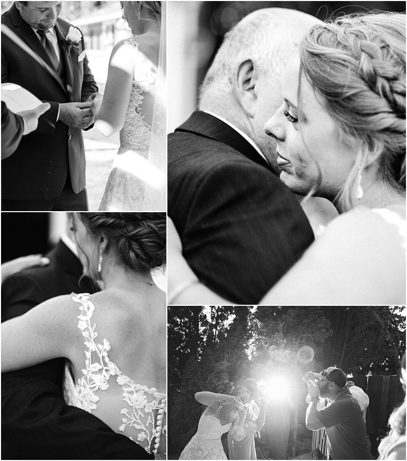 A collage of black-and-white wedding photos in snohomish a couple exchanging rings a bride embracing an older man a close-up of the brides lace dress and the couple dancing outdoors while photographers capture the moment Snohomish wedding photography A collage of black and white wedding photos in snohomish a couple exchanging rings a bride embracing an older man a close up of the brides lace dress and the couple dancing outdoors while photographers capture the moment Snohomish wedding photography