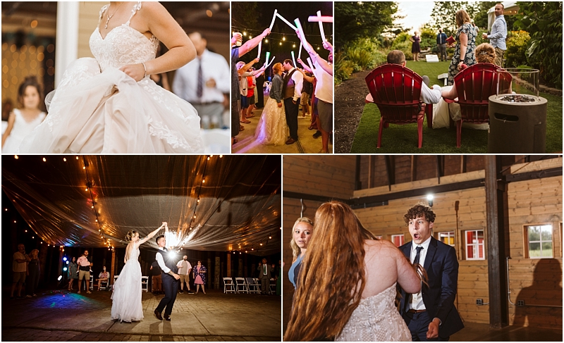 A collage of wedding scenes in snohomish a bride holding her dress guests forming a ribbon arch people relaxing outdoors in red chairs a couple dancing under string lights and guests chatting inside a rustic venue Snohomish wedding photography A collage of wedding scenes in snohomish a bride holding her dress guests forming a ribbon arch people relaxing outdoors in red chairs a couple dancing under string lights and guests chatting inside a rustic venue Snohomish wedding photography