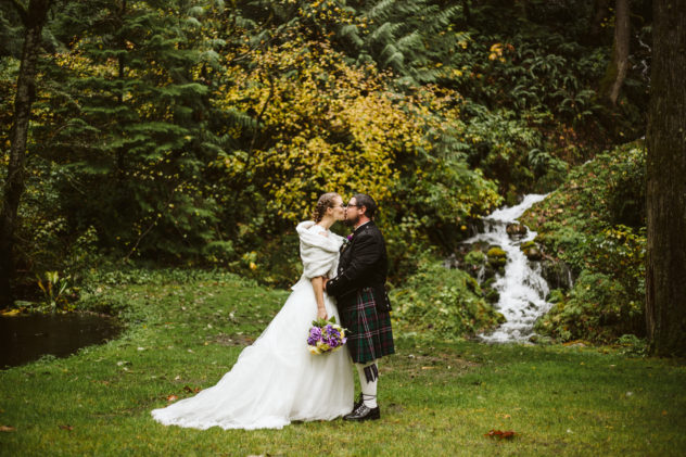 Shangri la on the green wedding with the waterfall in the background