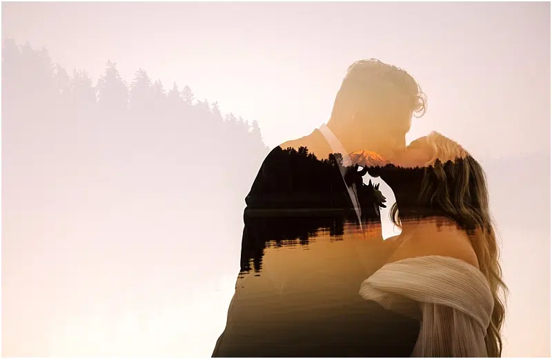 lakefront wedding in renton on spring lake with mount rainier as the backdrop