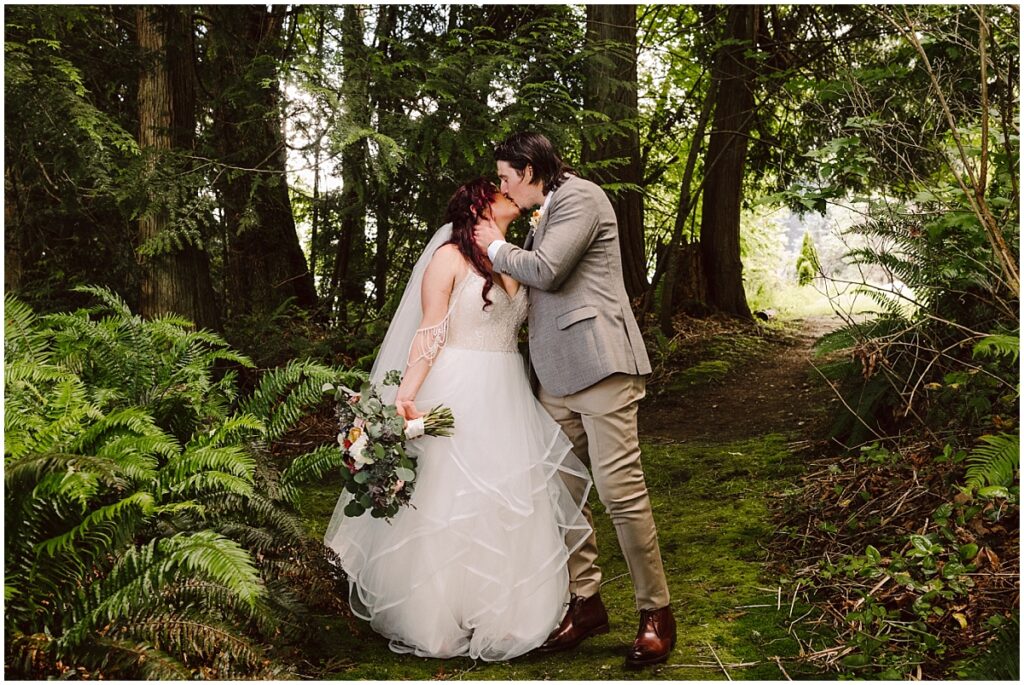 Twin willow garden wedding with bride and groom in the forest Twin willow garden wedding with bride and groom in the forest