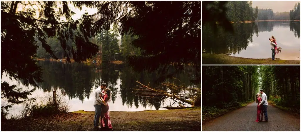 Snohomish Wedding Photographer GSquared Weddings Three images of a couple embracing in a forest The main image shows them by a reflective lake surrounded by trees Two smaller images on the right depict them on a forest path and by the lakeside under an overcast sky Serving Seattle Snohomish and Washington State Snohomish Wedding Photographer GSquared Weddings Three images of a couple embracing in a forest. The main image shows them by a reflective lake surrounded by trees. Two smaller images on the right depict them on a forest path and by the lakeside under an overcast sky. Serving Seattle, Snohomish and Washington State