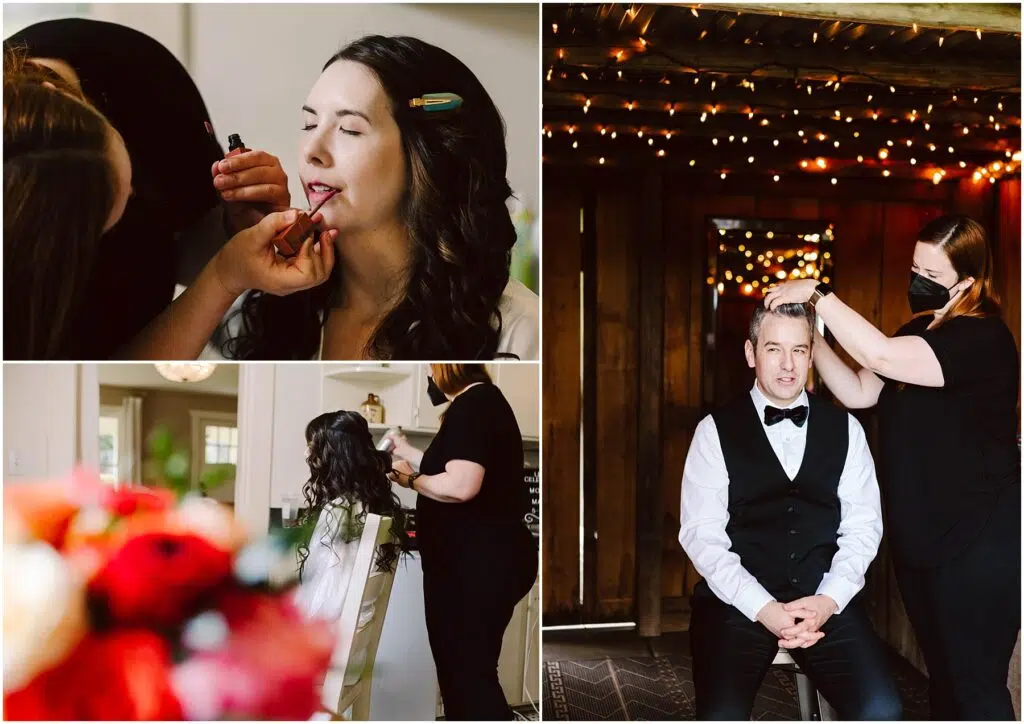 Snohomish Wedding Photographer GSquared Weddings Collage of two women preparing for a wedding one applies lipstick to a bride the other styles her hair and a man in a suit with a bow tie getting his hair styled Warm rustic setting with twinkling lights Serving Seattle Snohomish and Washington State Snohomish Wedding Photographer GSquared Weddings Collage of two women preparing for a wedding: one applies lipstick to a bride, the other styles her hair, and a man in a suit with a bow tie getting his hair styled. Warm, rustic setting with twinkling lights. Serving Seattle, Snohomish and Washington State