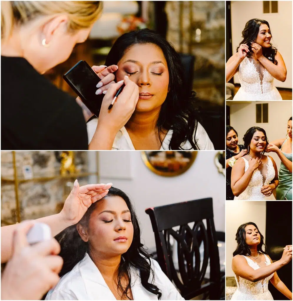 Snohomish Wedding Photographer GSquared Weddings Collage of a woman getting ready for a wedding She is having makeup applied wearing her bridal attire and being assisted by others She appears calm and joyful throughout the preparations Serving Seattle Snohomish and Washington State Snohomish Wedding Photographer GSquared Weddings Collage of a woman getting ready for a wedding. She is having makeup applied, wearing her bridal attire, and being assisted by others. She appears calm and joyful throughout the preparations. Serving Seattle, Snohomish and Washington State