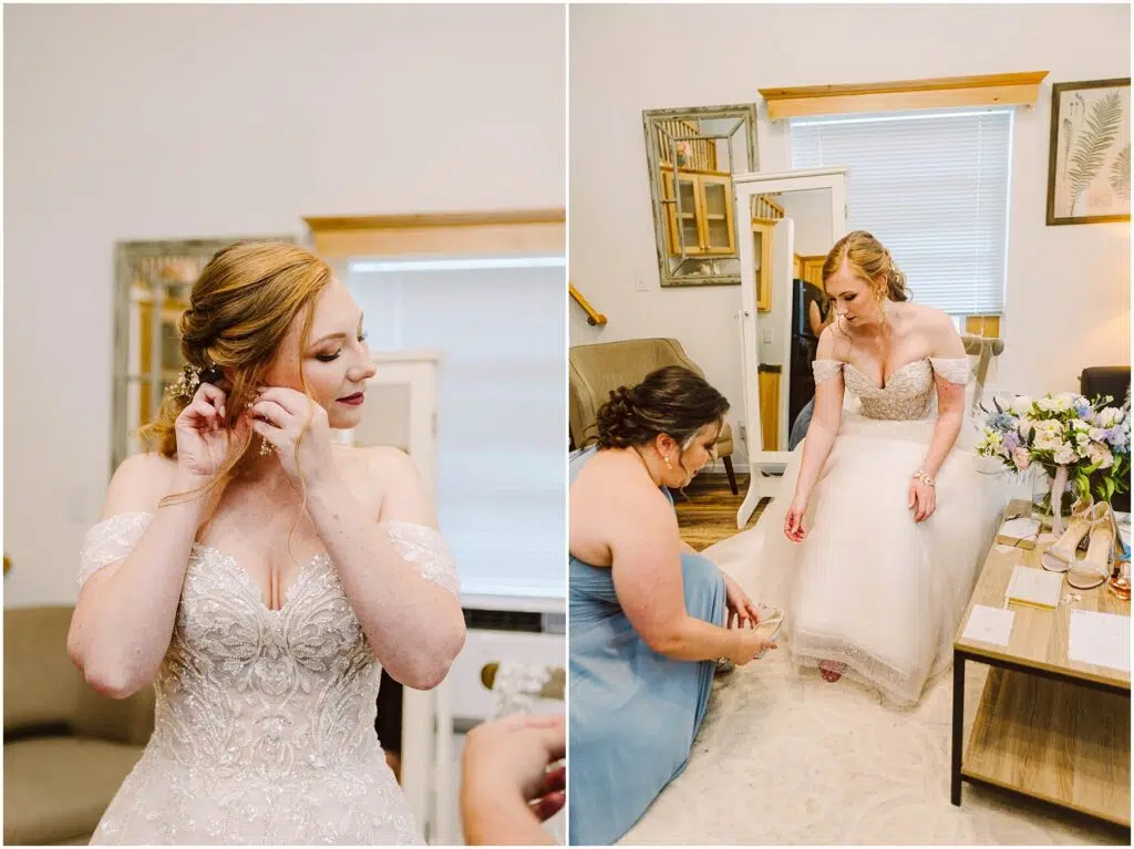 Snohomish Wedding Photographer GSquared Weddings A bride in a lace gown puts on earrings in the left image while in the right she sits on a sofa assisted by another woman in a blue dress who helps her with her shoes The room is decorated with flowers and lightcolored furniture Serving Seattle Snohomish and Washington State Snohomish Wedding Photographer GSquared Weddings A bride in a lace gown puts on earrings in the left image, while in the right, she sits on a sofa, assisted by another woman in a blue dress, who helps her with her shoes. The room is decorated with flowers and light-colored furniture. Serving Seattle, Snohomish and Washington State