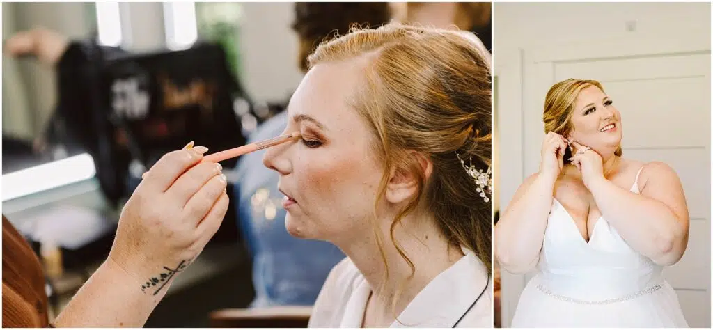 Snohomish Wedding Photographer GSquared Weddings Bride getting ready for her wedding day in two sidebyside images On the left shes having eyeshadow applied and on the right shes smiling while putting on earrings She has red hair styled with a floral accessory Serving Seattle Snohomish and Washington State Snohomish Wedding Photographer GSquared Weddings Bride getting ready for her wedding day in two side-by-side images. On the left, shes having eyeshadow applied, and on the right, shes smiling while putting on earrings. She has red hair styled with a floral accessory. Serving Seattle, Snohomish and Washington State