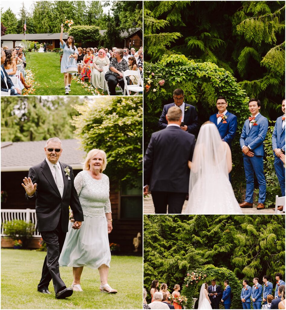 Snohomish Wedding Photographer GSquared Weddings A collage of a wedding ceremony a person throws a bouquet a couple walks hand in hand the groom awaits by the altar with groomsmen the bride approaches the groom the ceremony takes place before a lush green backdrop Serving Seattle Snohomish and Washington State Snohomish Wedding Photographer GSquared Weddings A collage of a wedding ceremony: a person throws a bouquet; a couple walks hand in hand; the groom awaits by the altar with groomsmen; the bride approaches the groom; the ceremony takes place before a lush, green backdrop. Serving Seattle, Snohomish and Washington State