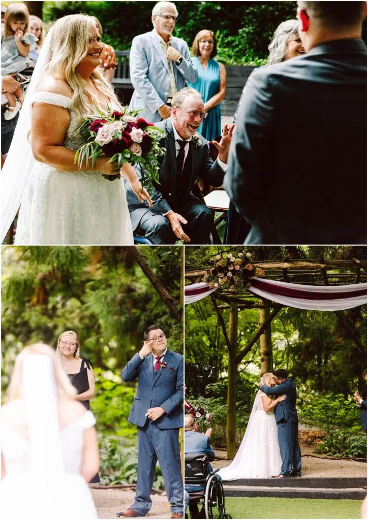 Snohomish Wedding Photographer GSquared Weddings A bride in a white gown walks with a bouquet accompanied by an emotional man in a wheelchair A man wipes his eye as he watches In the last panel the couple embraces under a decorated arch in a lush outdoor setting Serving Seattle Snohomish and Washington State Snohomish Wedding Photographer GSquared Weddings A bride in a white gown walks with a bouquet, accompanied by an emotional man in a wheelchair. A man wipes his eye as he watches. In the last panel, the couple embraces under a decorated arch in a lush outdoor setting. Serving Seattle, Snohomish and Washington State